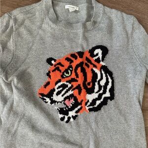 J. Crew Gray Sweater with Vibrant Tiger Motif